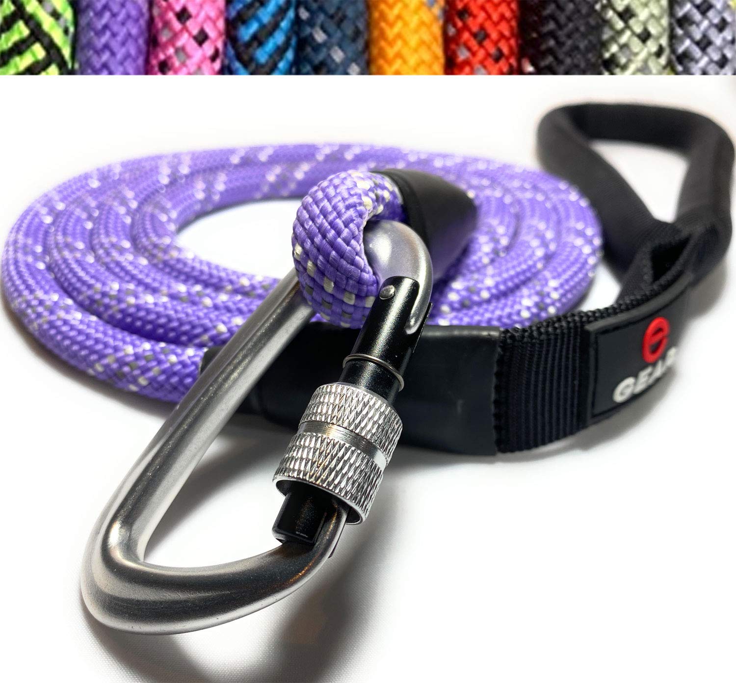 Enthusiast Gear locking carabiner leash closeup showing secure clip for safe walking.