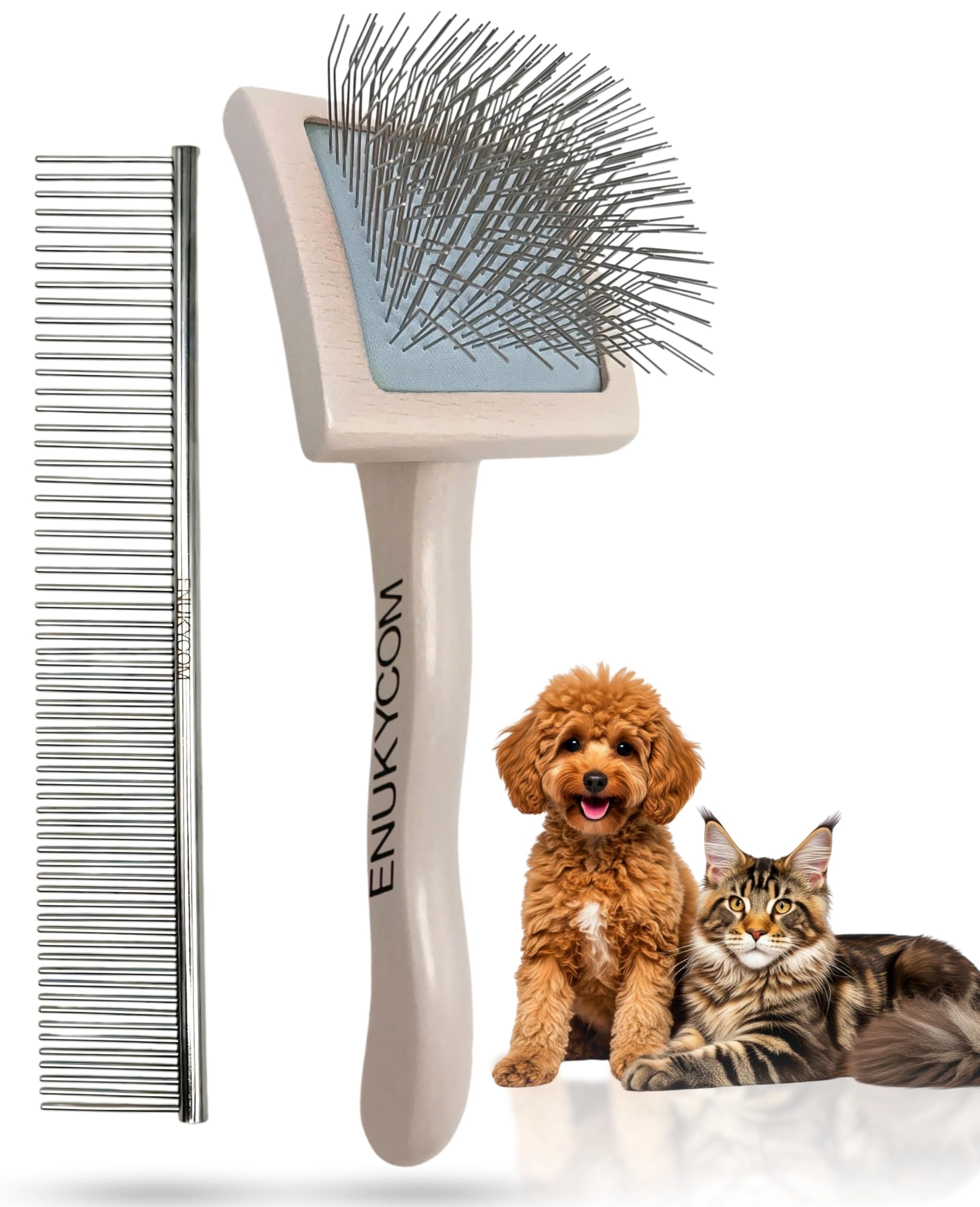 ENUKYCOM grooming slicker brush for toy poodle—ergonomic, gentle detangling.