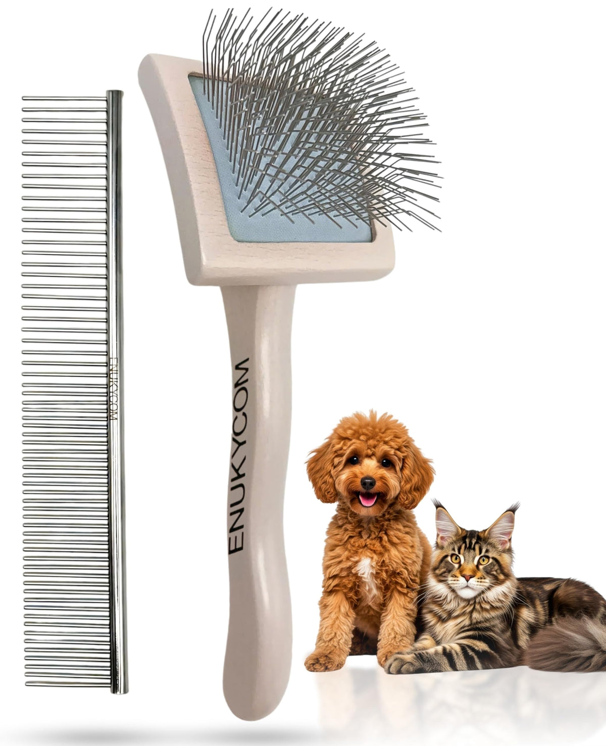 ENUKYCOM grooming slicker brush for toy poodle—ergonomic, gentle detangling.