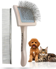 ENUKYCOM grooming slicker brush for toy poodle—ergonomic, gentle detangling.