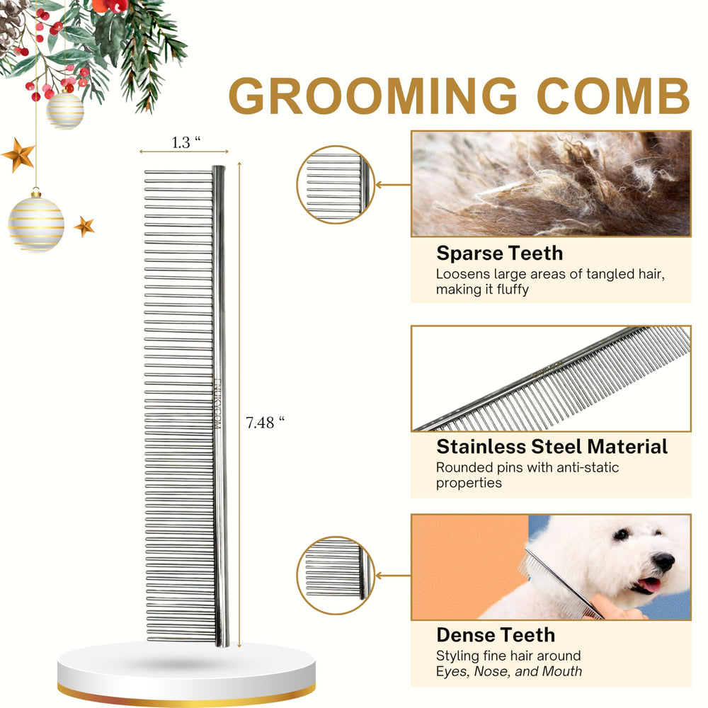 ENUKYCOM stainless steel comb—easy cleanup from slicker debris.