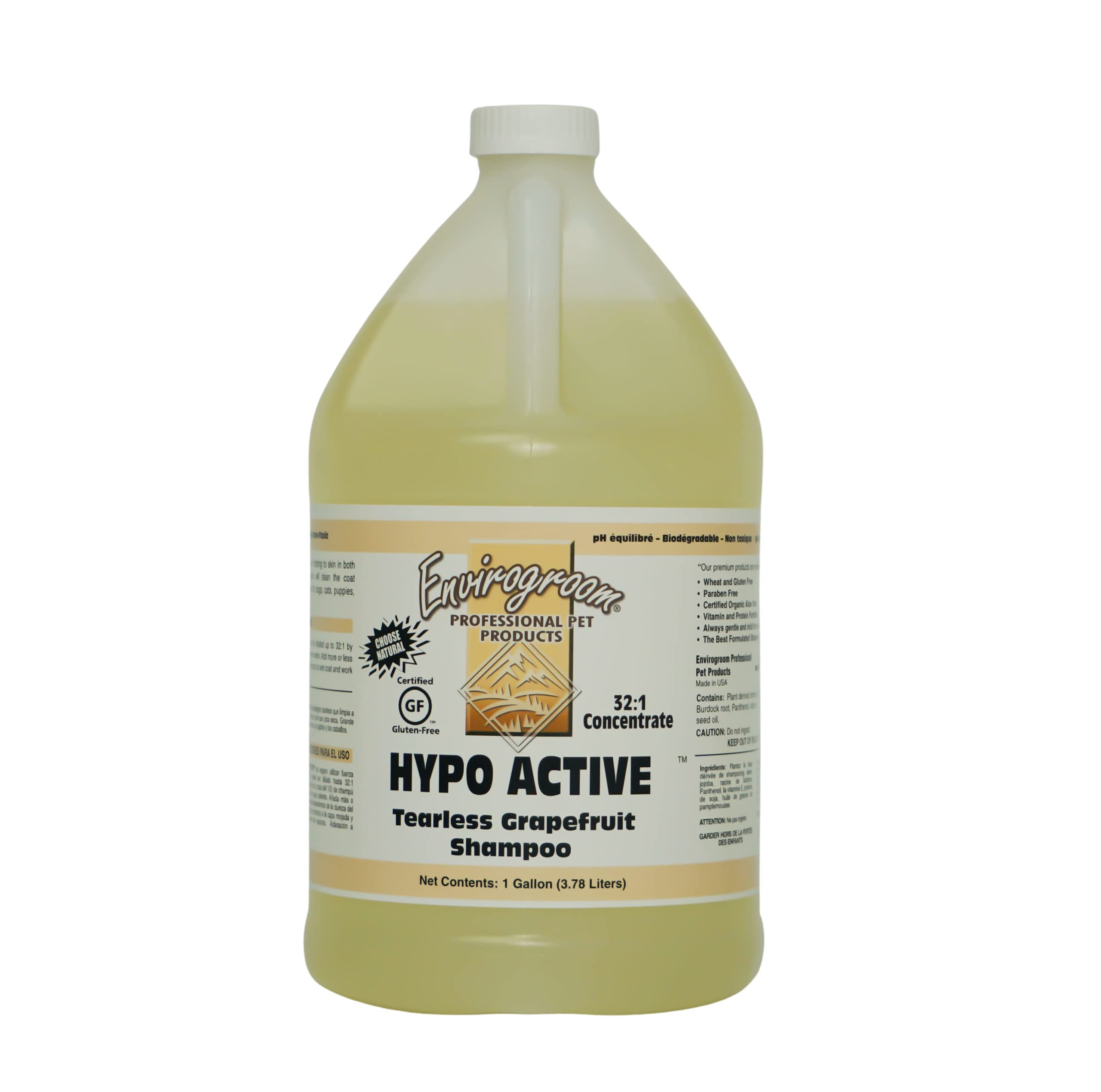 Envirogroom Hypo Active Shampoo bottle demonstrates tearless gentle pet cleansing.
