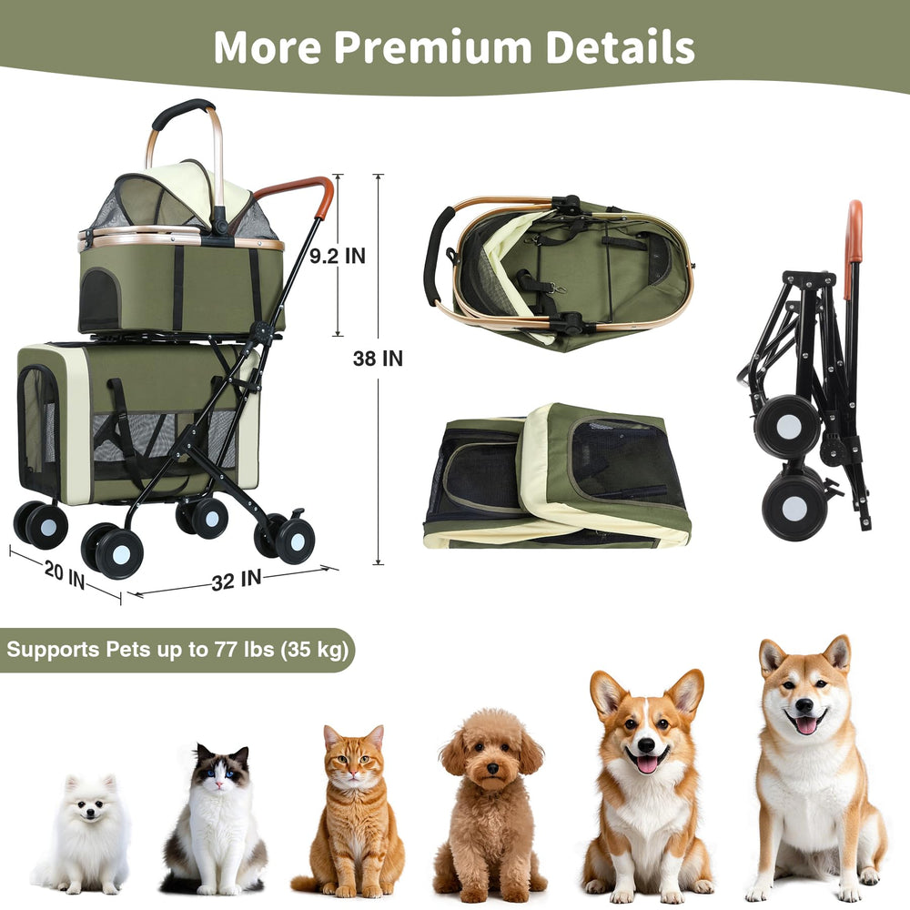 ENVTEK double-pet-stroller-360-wheels deliver smooth rides on streets and trails.
