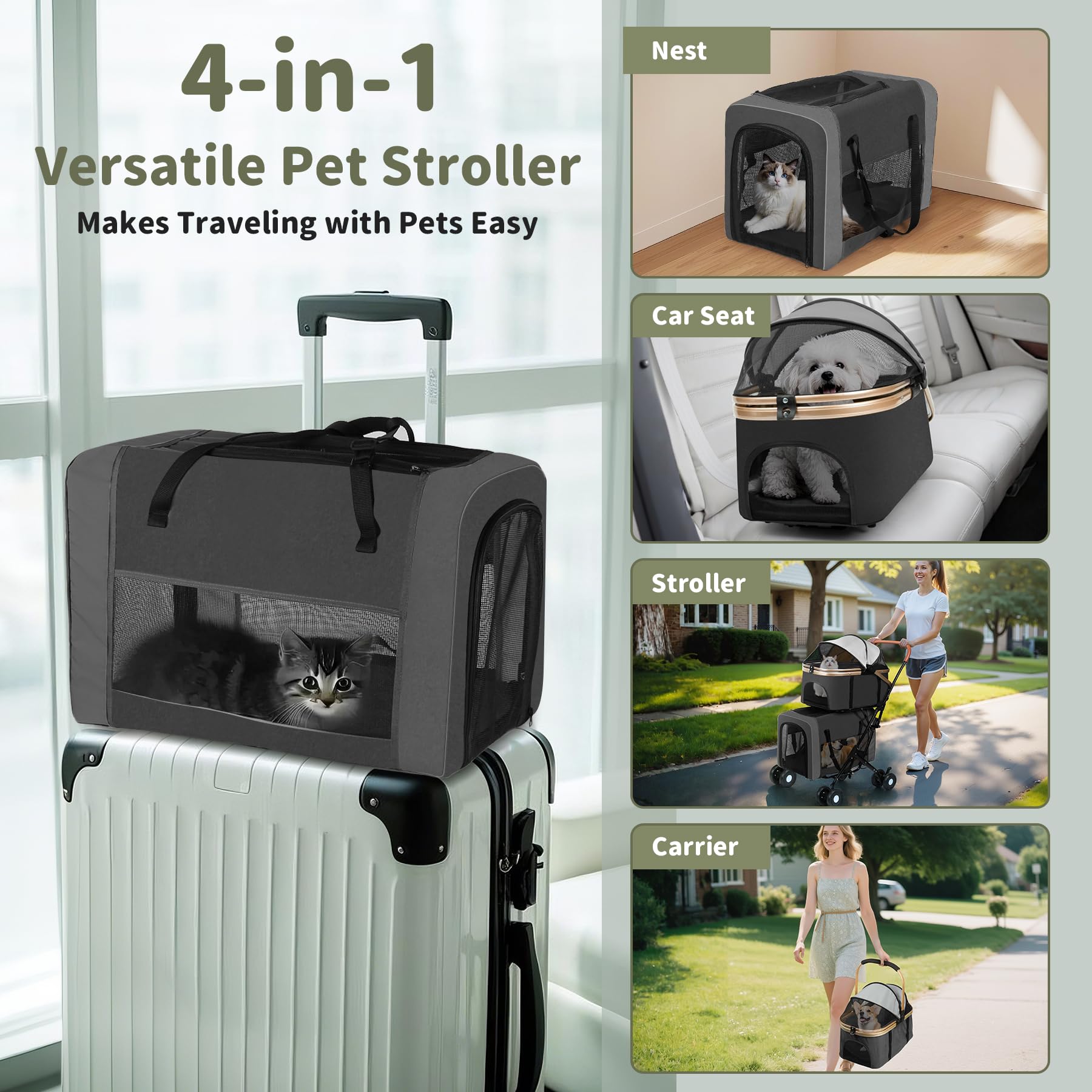 ENVTEK Double Pet Stroller 360-degree wheels for a smooth ride across surfaces.