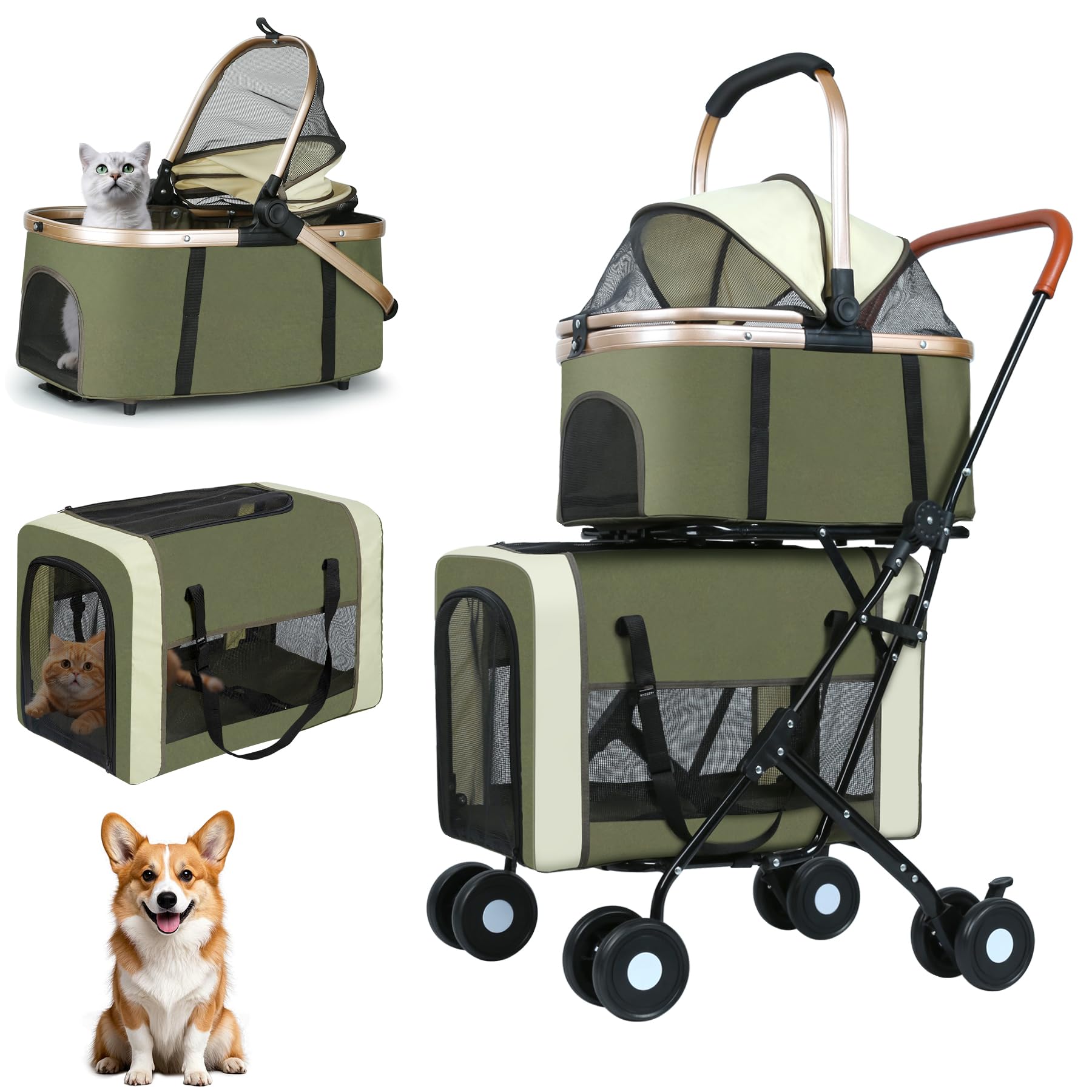ENVTEK double-pet-stroller foldable design for compact storage and easy transport.