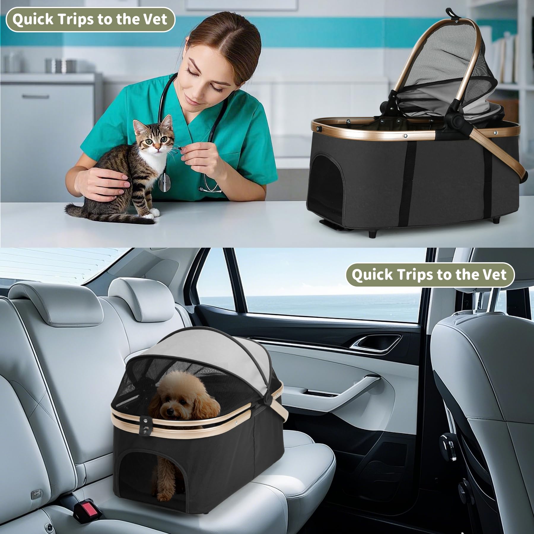 ENVTEK Double Pet Stroller safety belts securing two pets during movement.