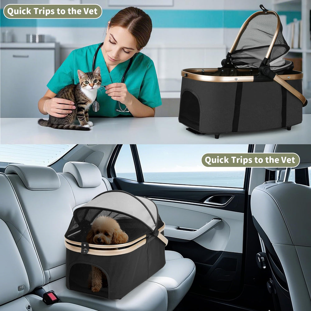 ENVTEK Double Pet Stroller safety belts securing two pets during movement.