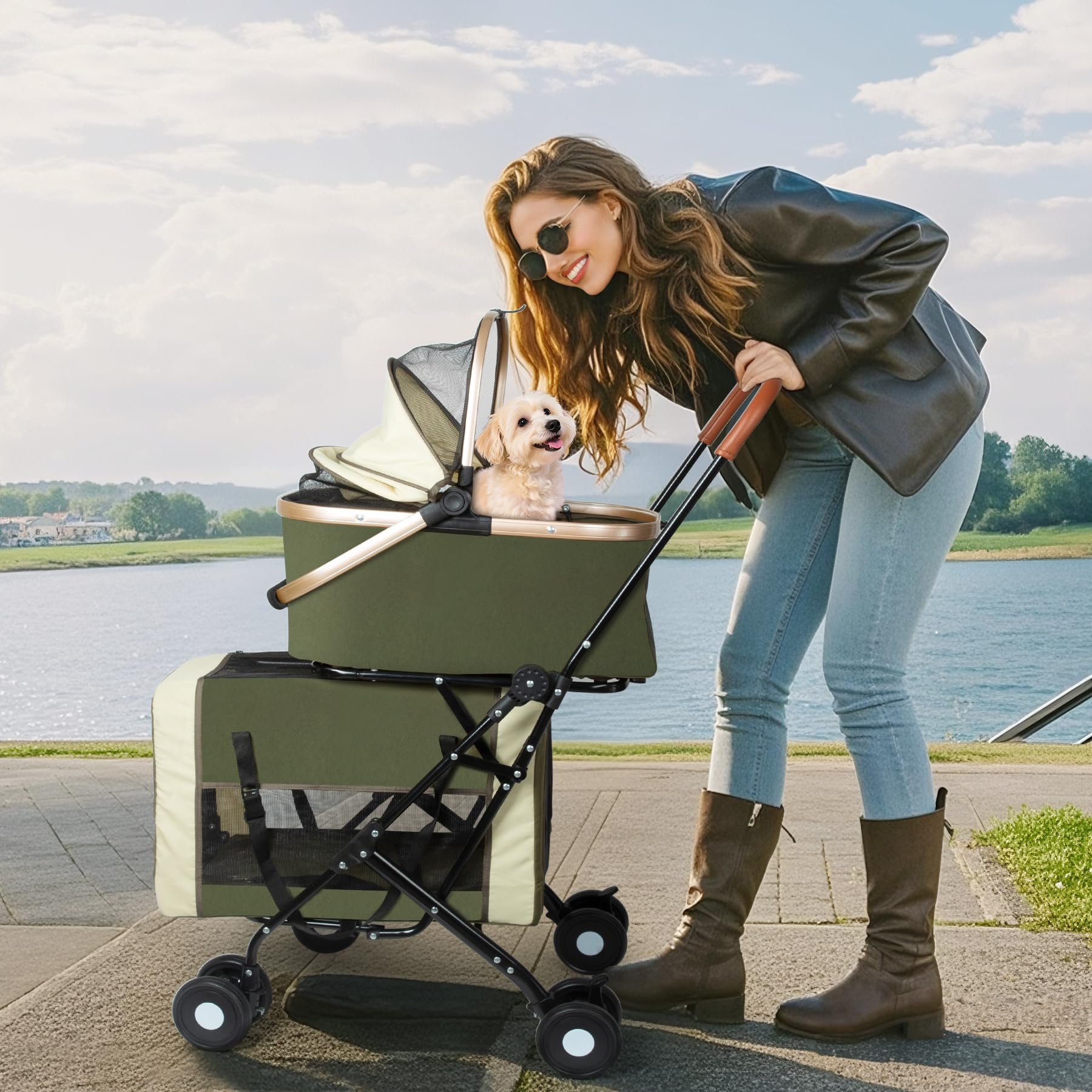 ENVTEK double-pet-stroller two-carriers provide comfy space for two pets.