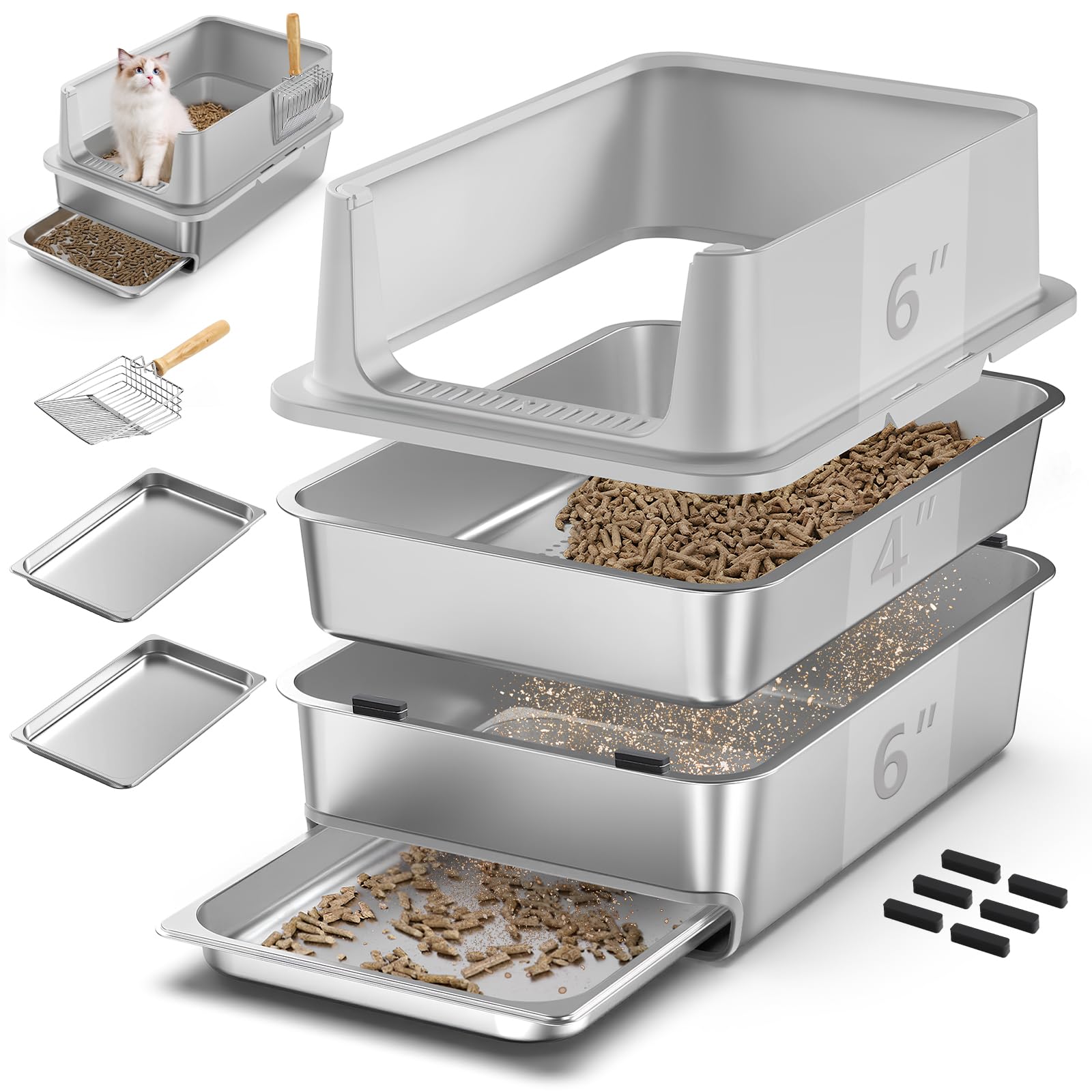 EODO dual-drawers litter box with pull-out drawer aids quick waste management.