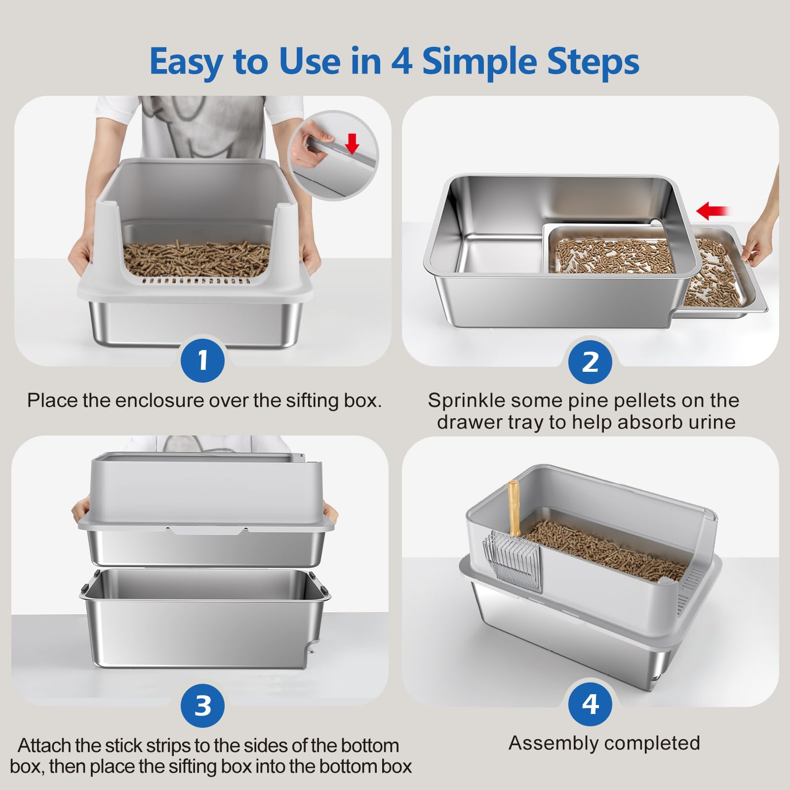 EODO litter box 6-inch enclosure keeps litter contained and floors clean.