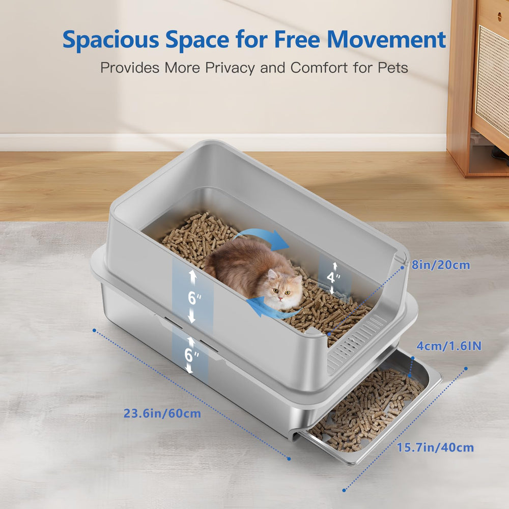 EODO stainless-steel sifting litter box highlights durable, odor-resistant design for long-lasting use.