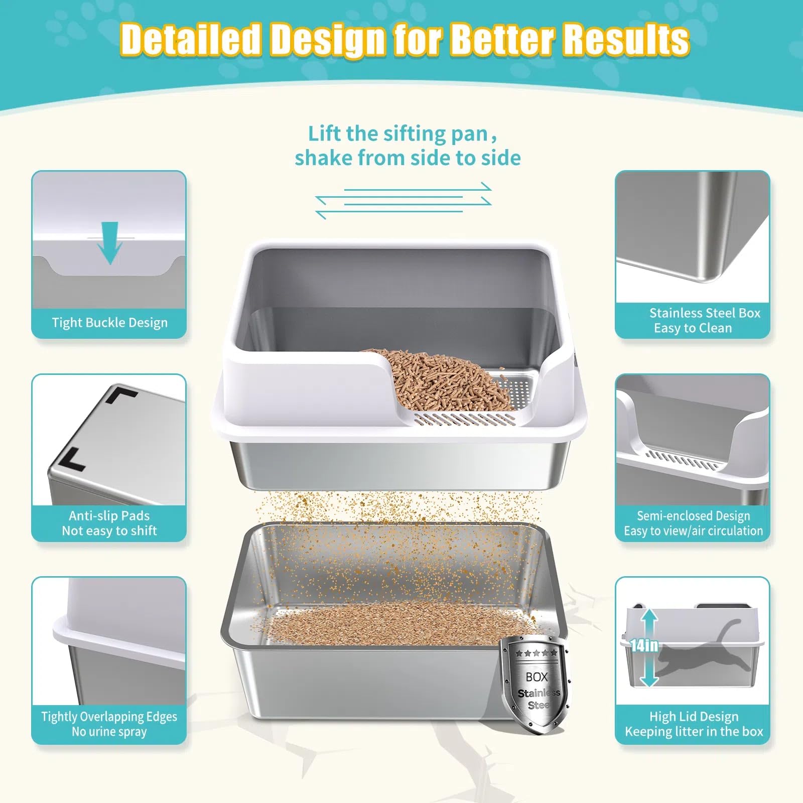 EODO XL open-lid view demonstrates easy sifting and waste separation