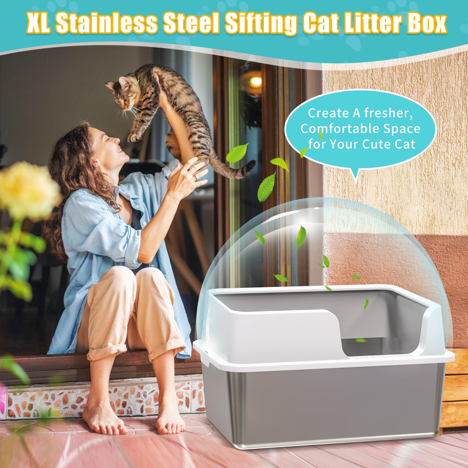 EODO XL side-angle highlights the high lid and reduced litter spill