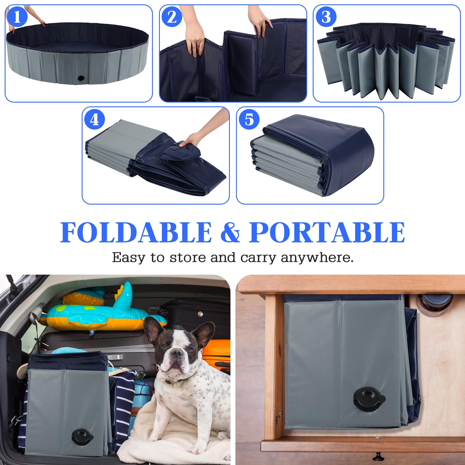 Eooqi foldable dog pool blue color option enhances cooling fun