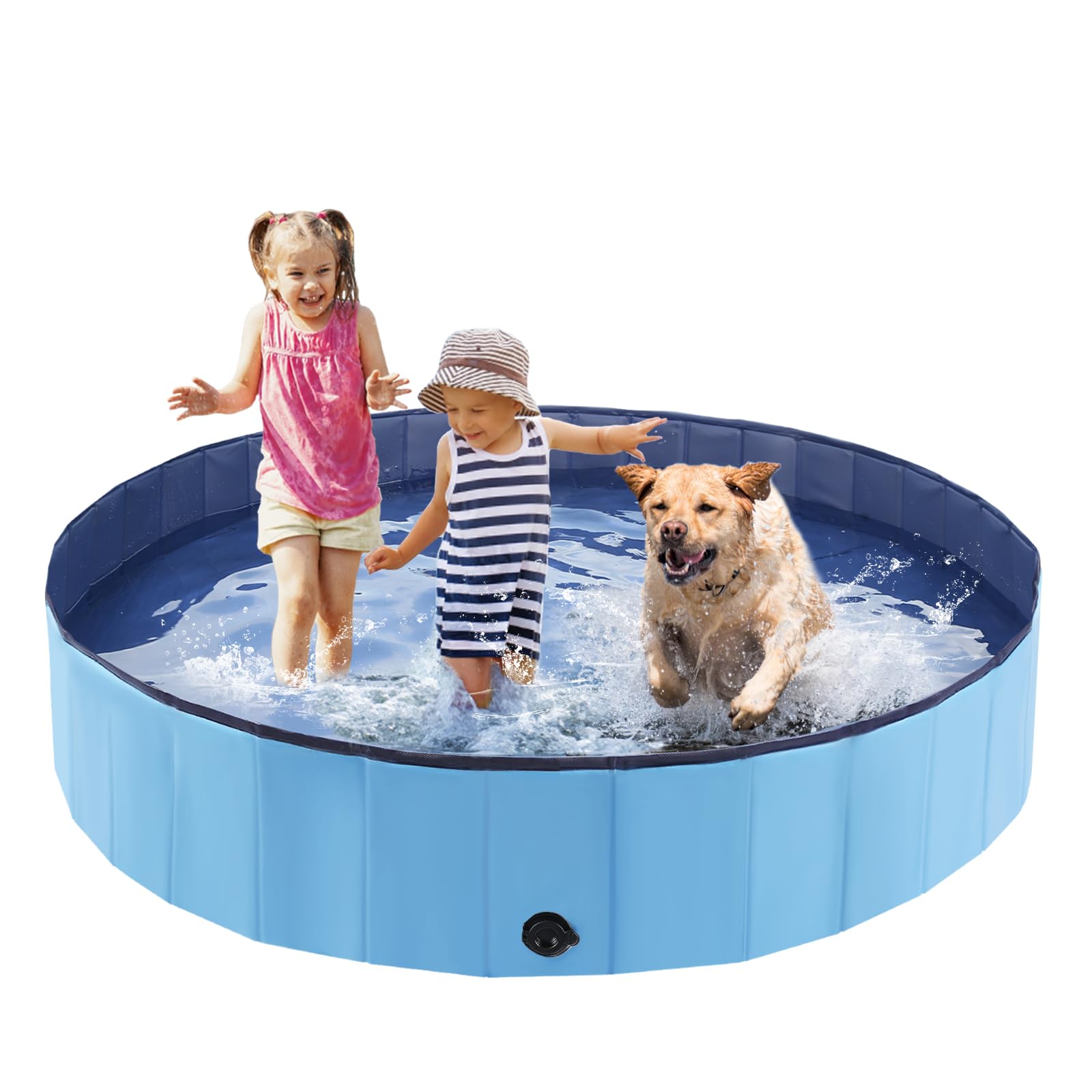 Eooqi foldable dog pool blue open setup for portable cooling.
