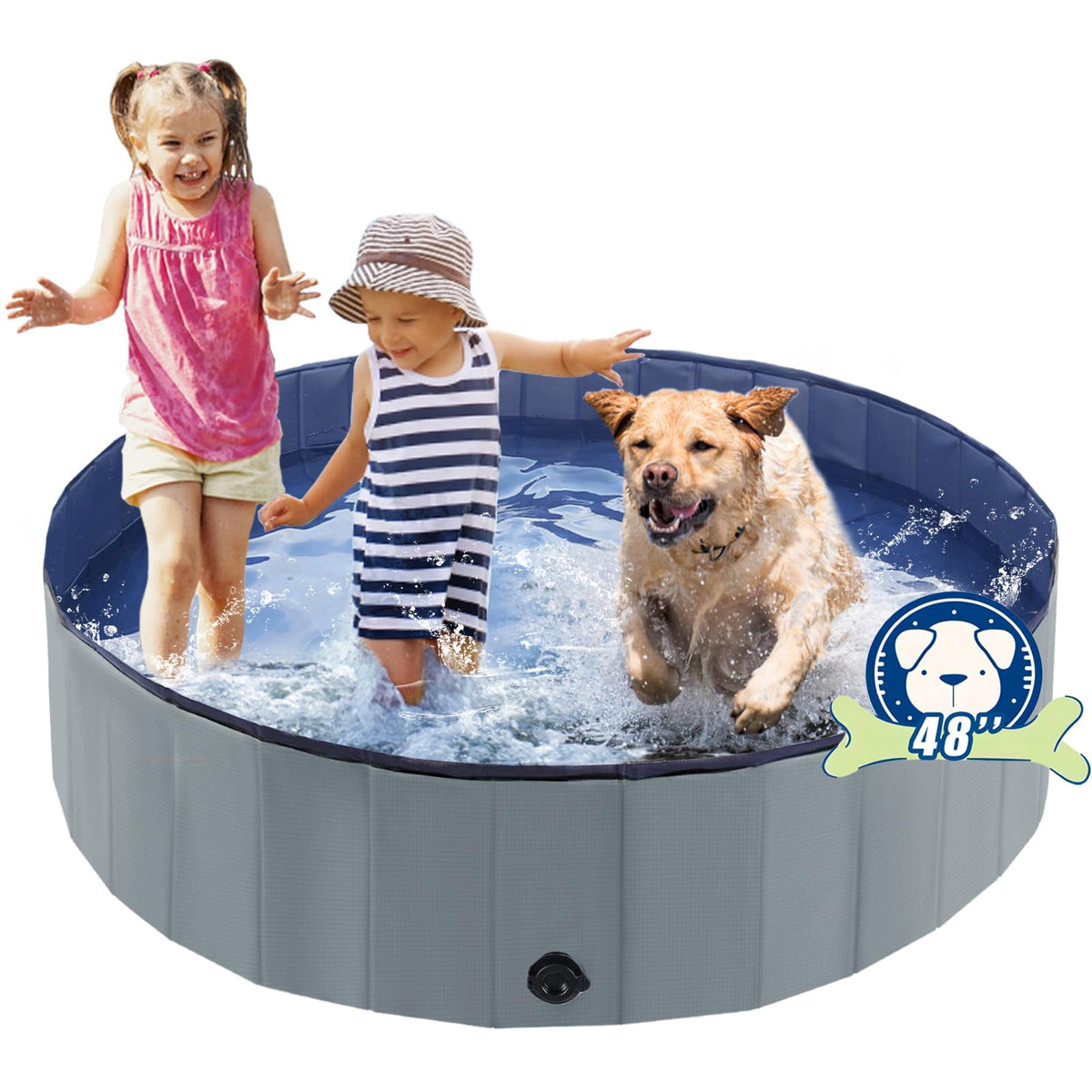 Eooqi foldable dog pool front view highlights sturdy material for outdoor baths