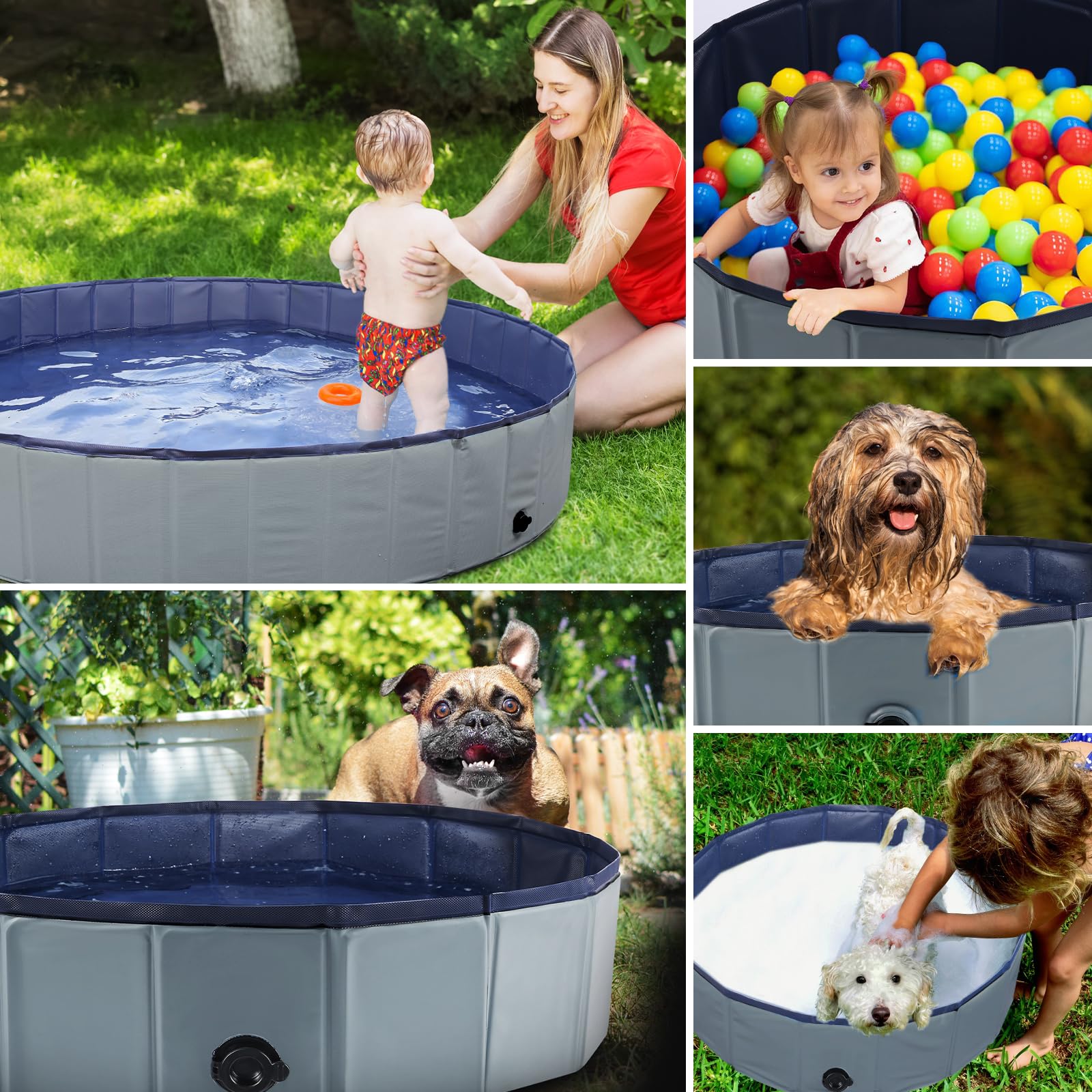 Eooqi foldable dog pool kids and pets playing together