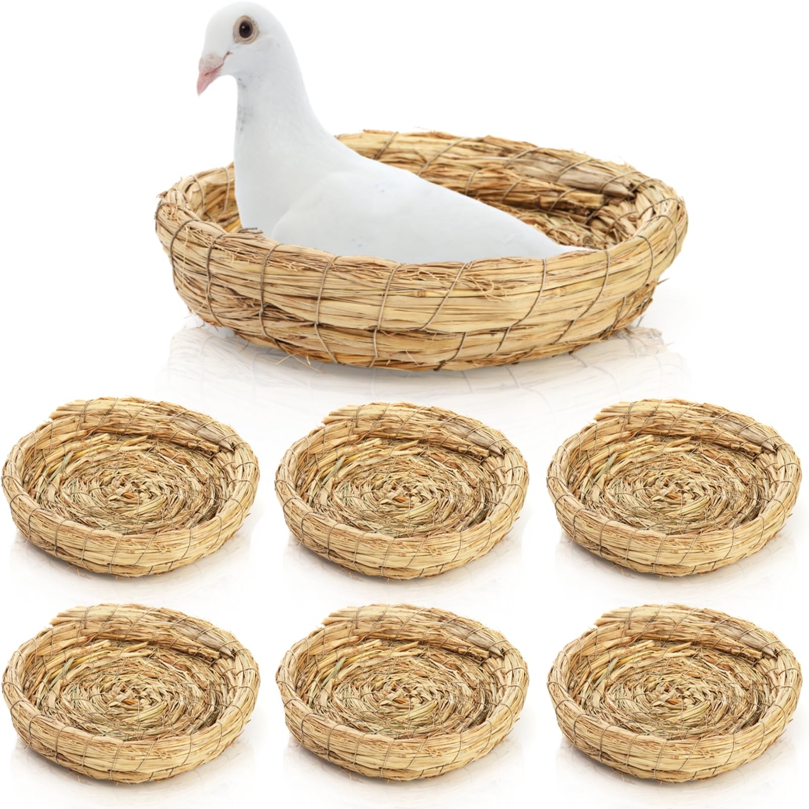 Eorbow 6-pack woven straw bird nests with flat bases provide warm breeding-ready shelter.