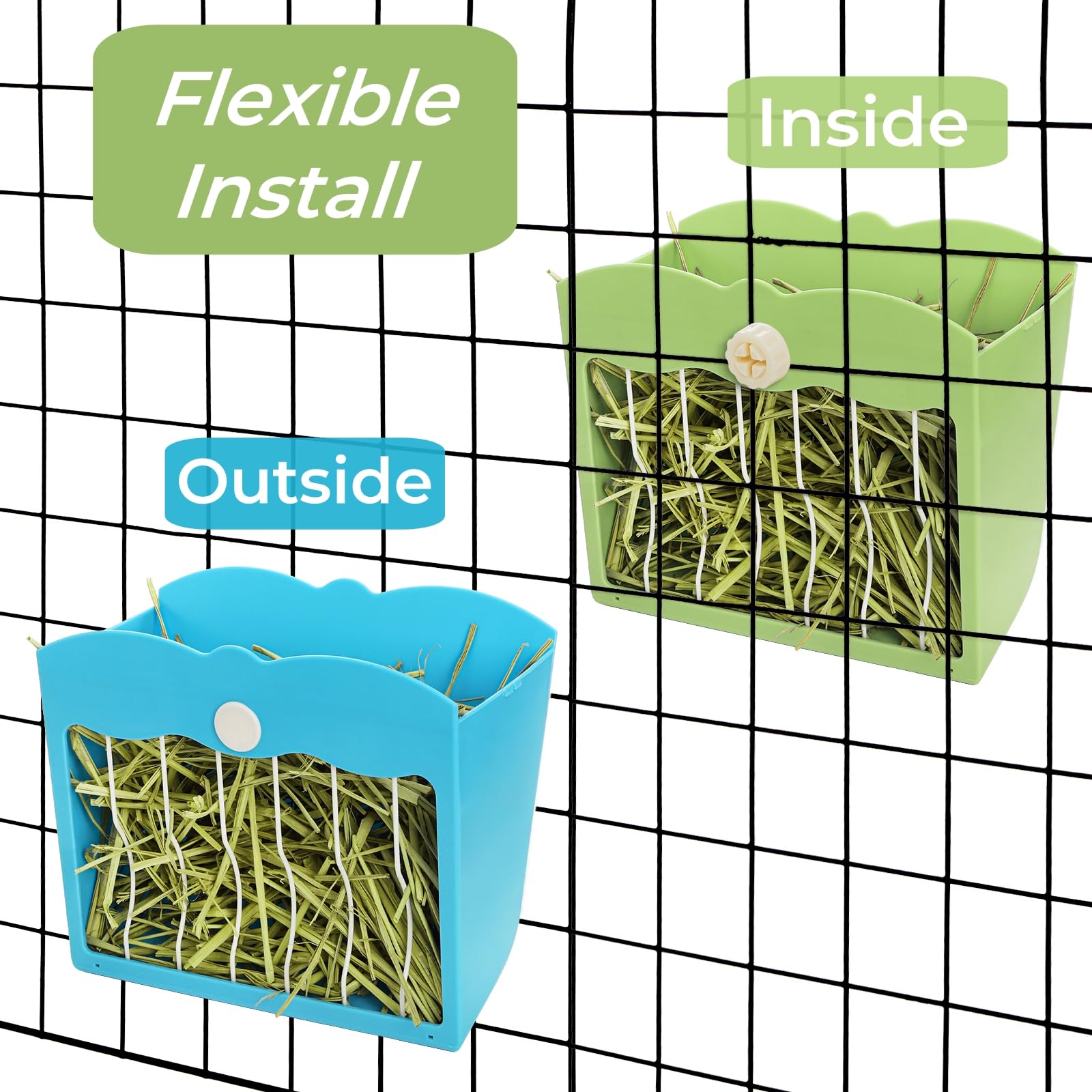 Eorbow ABS plastic hay rack highlighting gnaw resistant surface and safe edges