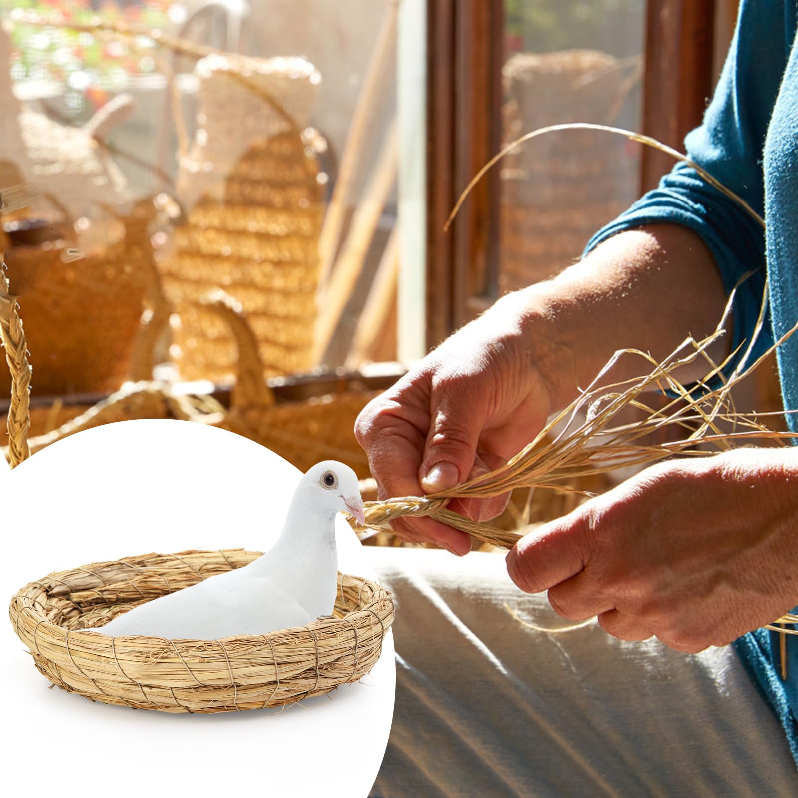 Eorbow natural-material straw nest emphasizing safety and durability.