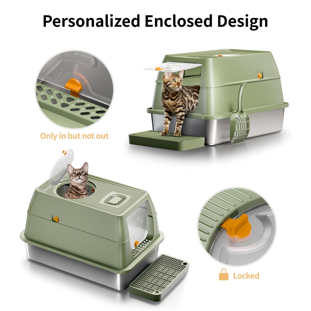 Eosarcu green enclosed litter box interior with high walls.