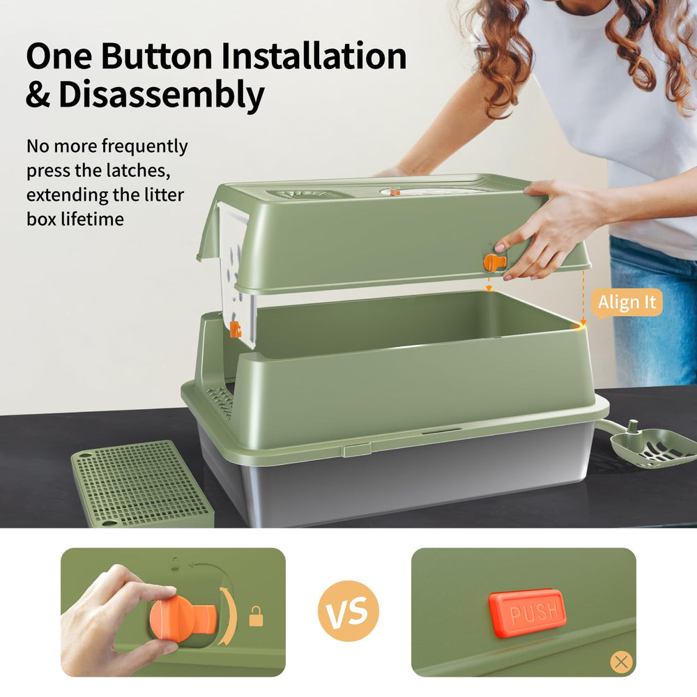 Eosarcu green litter box with removable lid for easy cleaning.