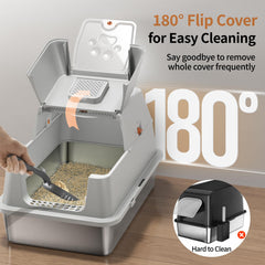 Eosarcu stainless-steel cat litter box being assembled for setup