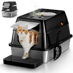 Eosarcu XL stainless steel litter box lid front view shows odor-control features