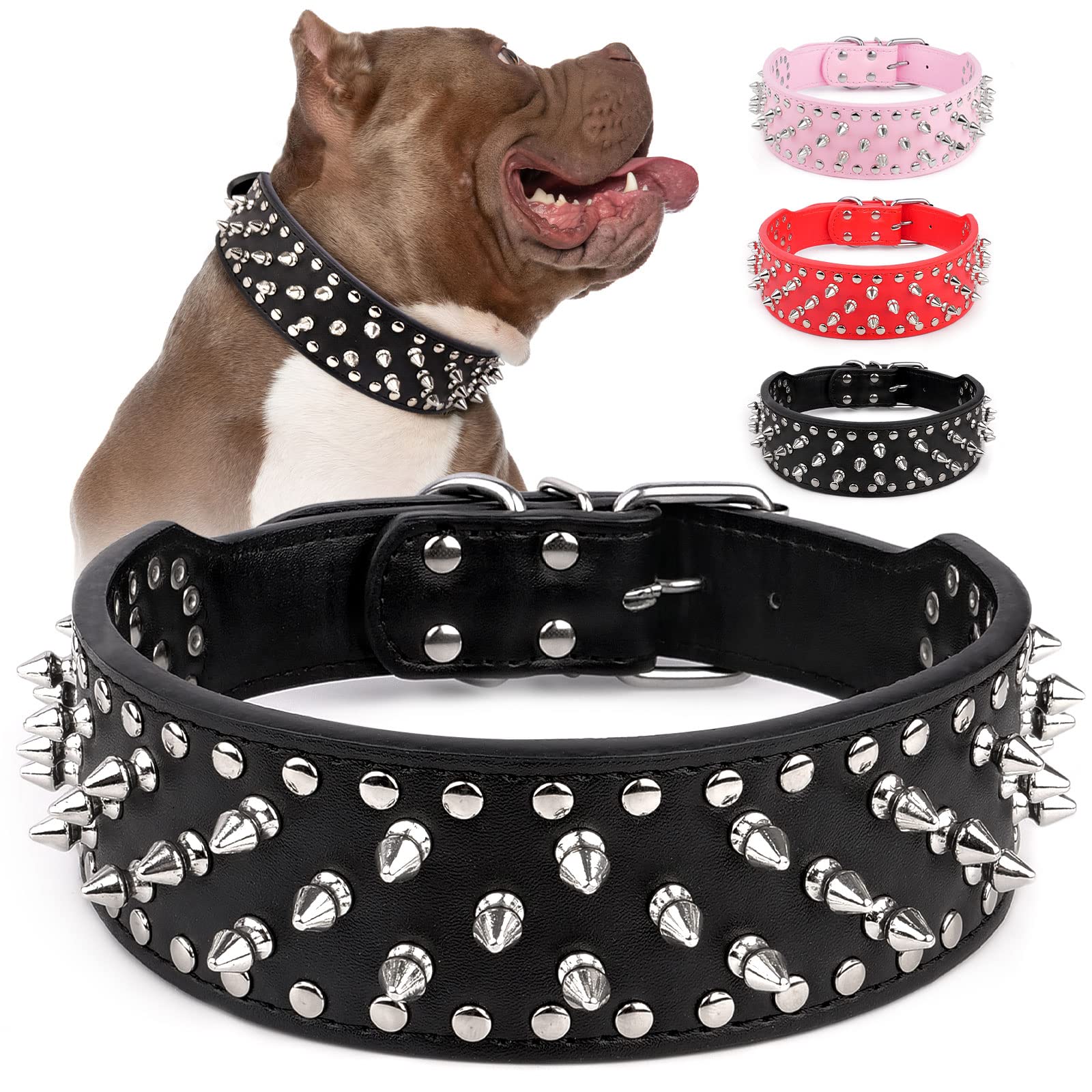 epesiri adjustable wide spiked dog collar close-up showing durable PU leather texture for daily wear