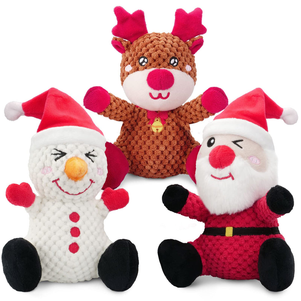 Epesiri Christmas plush Santa dog toy with squeaker for indoor play and curiosity.