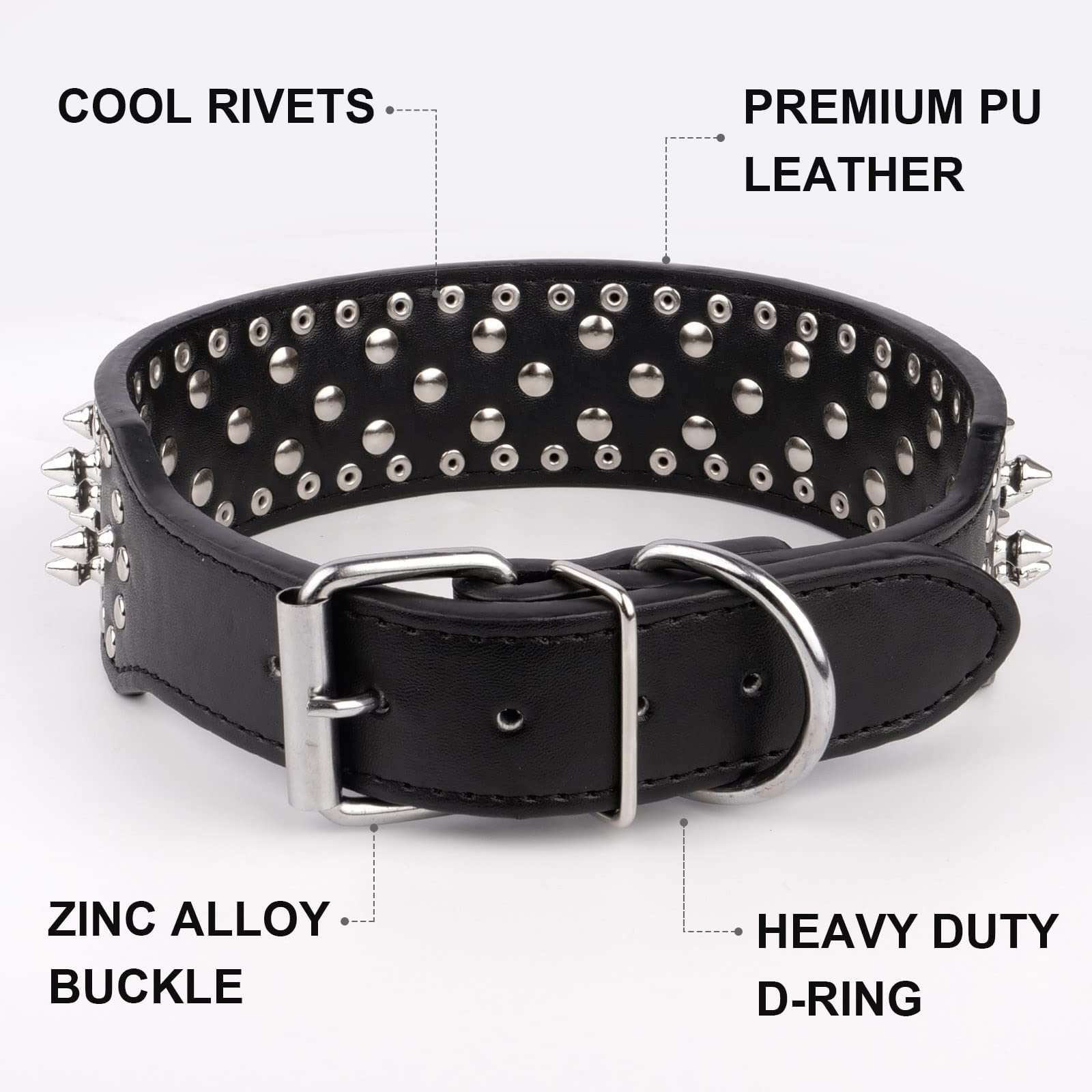 epesiri durable pu leather dog collar features d-ring for leash and tags