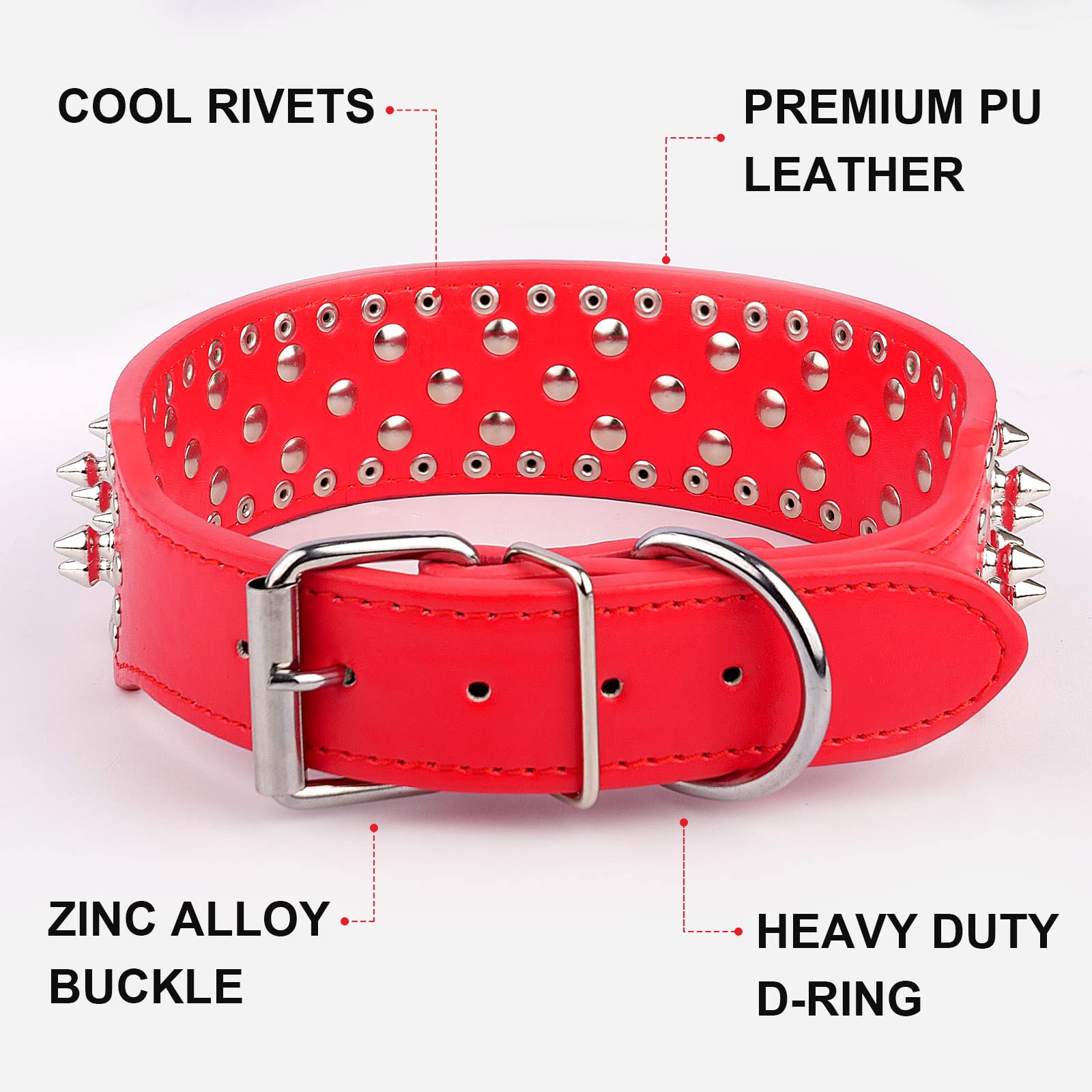 Epesiri spiked collar detail highlights mushroom rivets and non-abrasive design