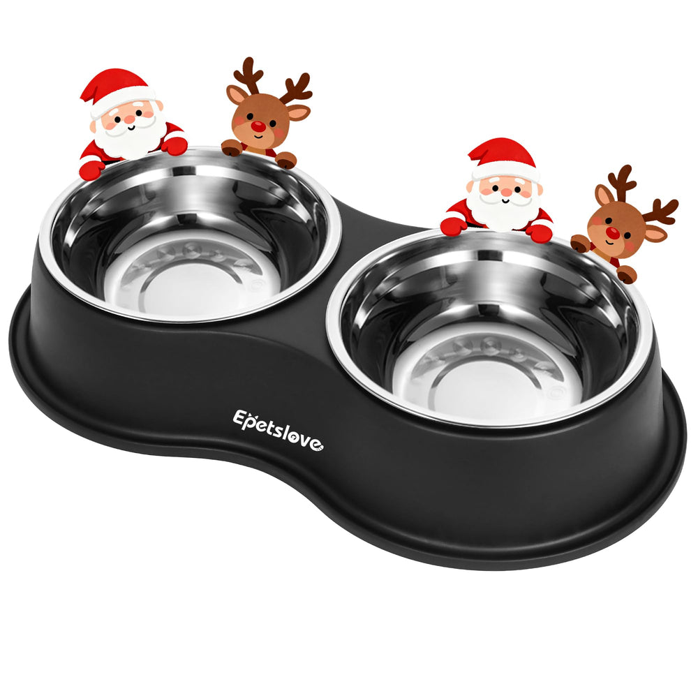 EpetsLove dog bowls double design in stainless steel for convenient at-home dining.