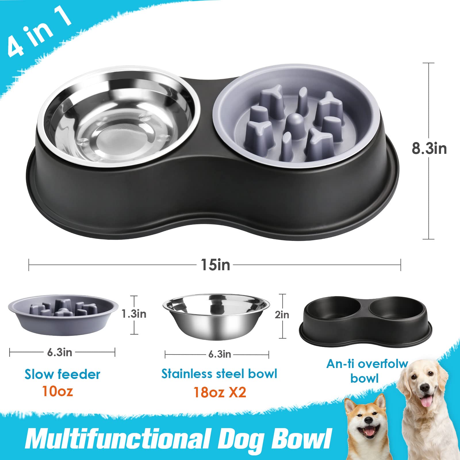 EpetsLove dual 18oz bowls in stainless steel for water and food