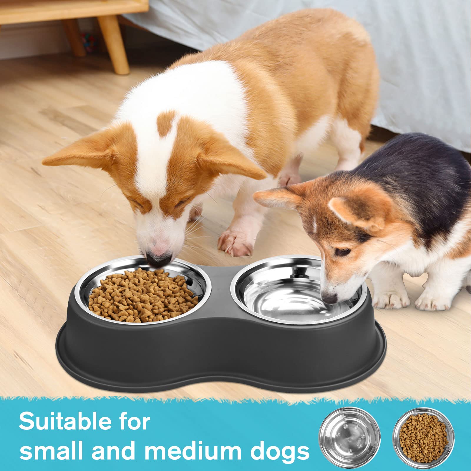 EpetsLove compact double bowls designed for small to medium dogs and cats.