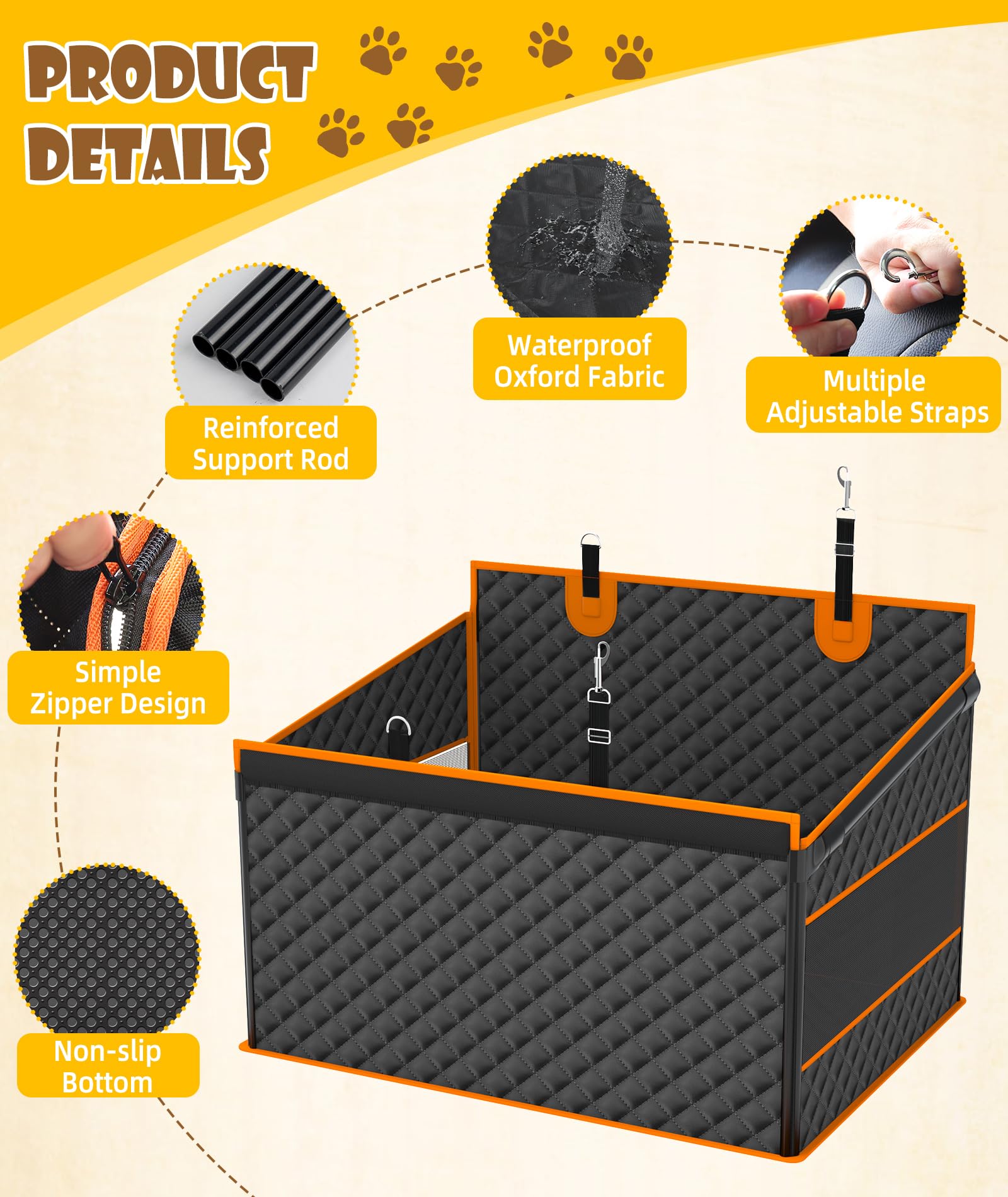 EPN dog car seat reinforced-support: eight rods offer robust shape and security.