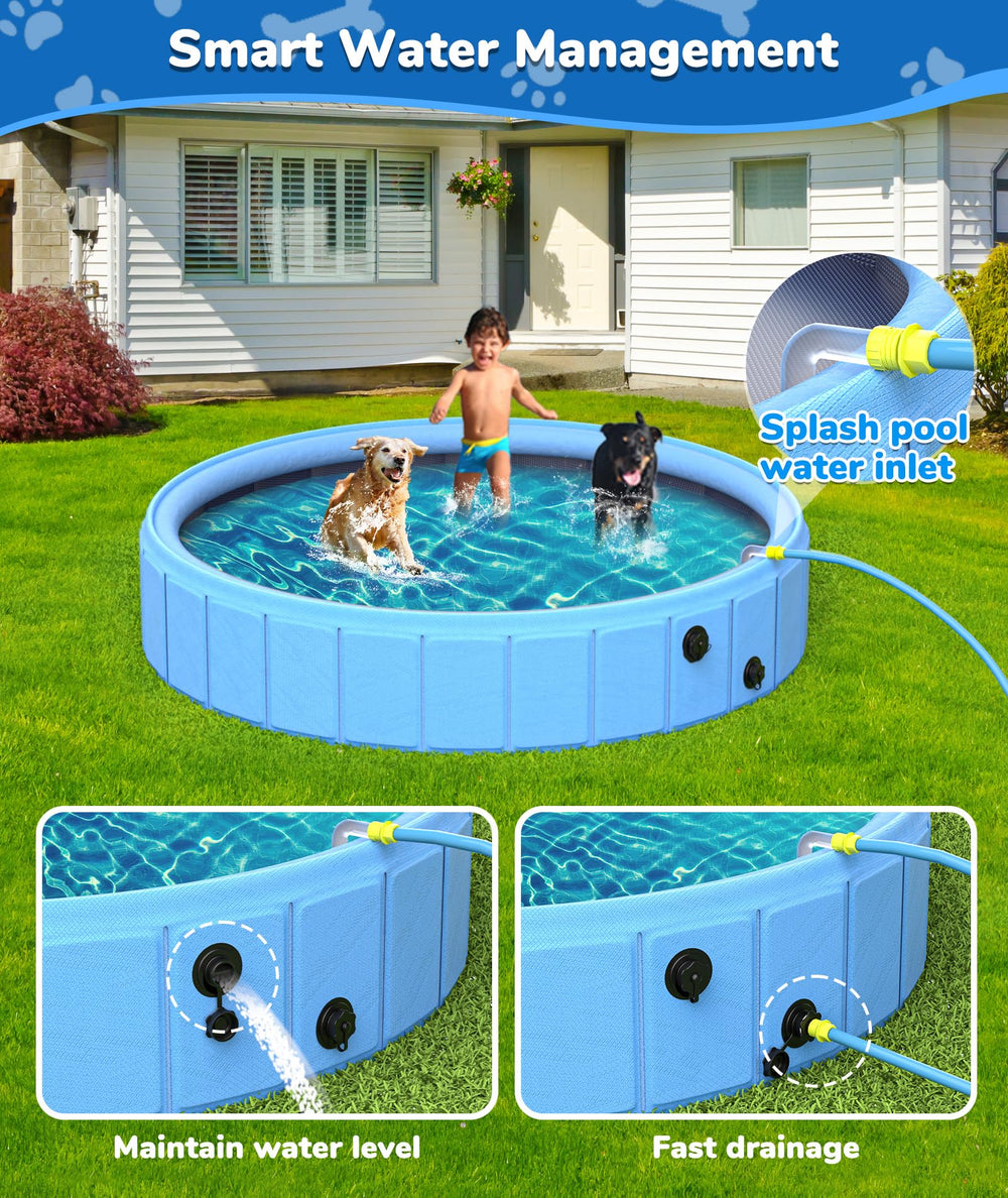 EPN large foldable dog pool water inlet and outlets enable simple water management.