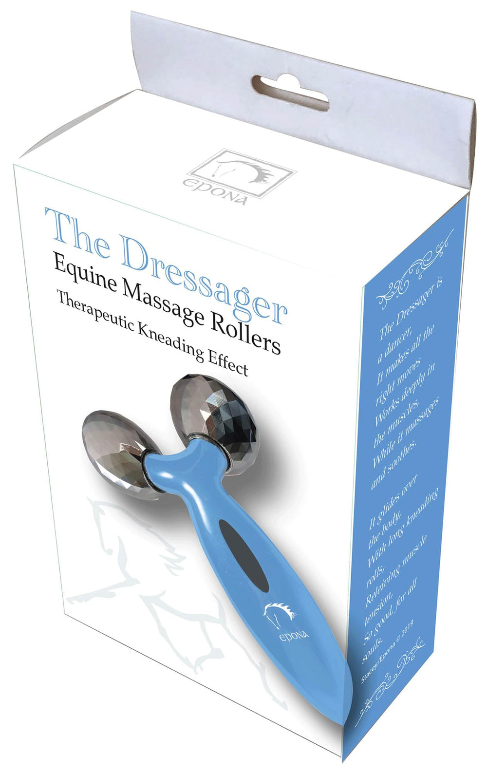 Epona Dressager rollers in use on horse shoulder for tension relief and smoother movement.
