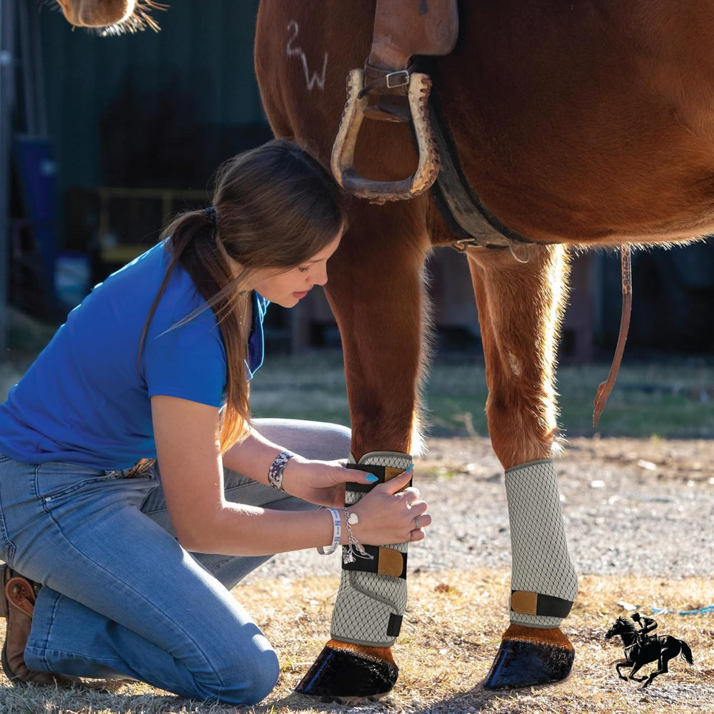 EQUEVRSE boots in pasture scenario provide pest-protection during turnout.