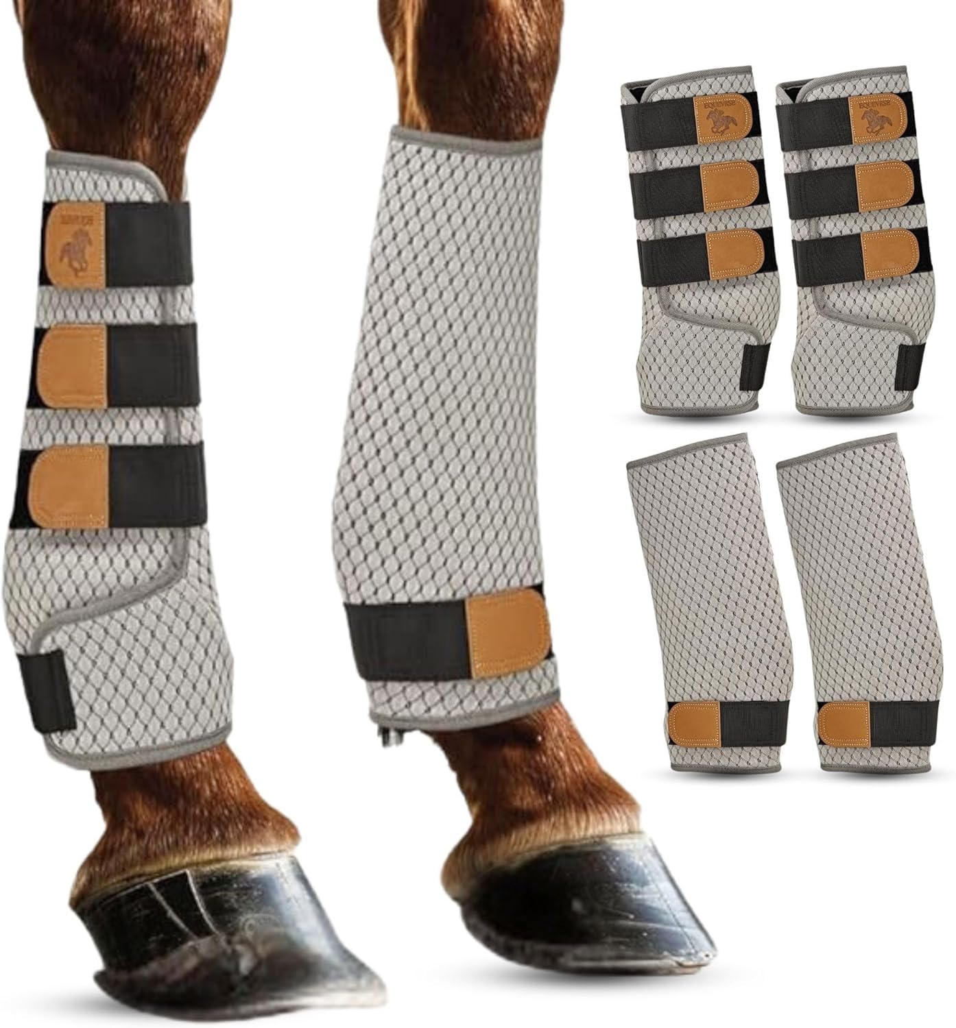 EQUEVRSE premium soft fly boots with outer mesh protect horse legs in turnout.