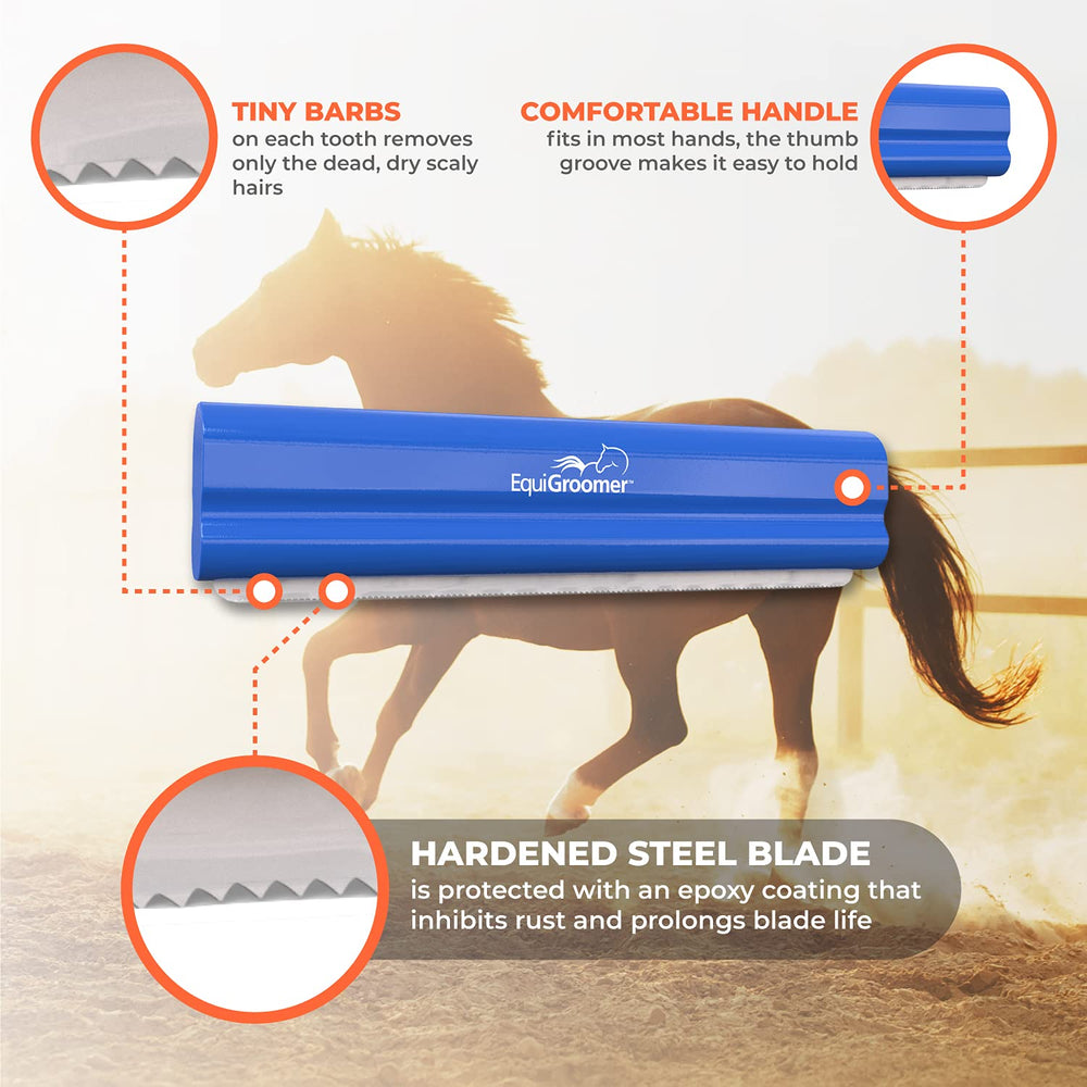 EquiGroomer deshedding brush on horse coat removes dirt and loose hair
