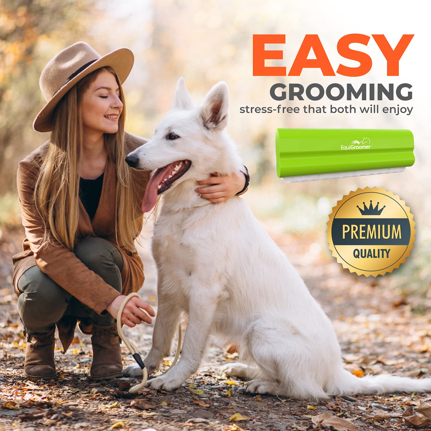 EquiGroomer Lime Green EasyGroomer brush in use on mixed fur types