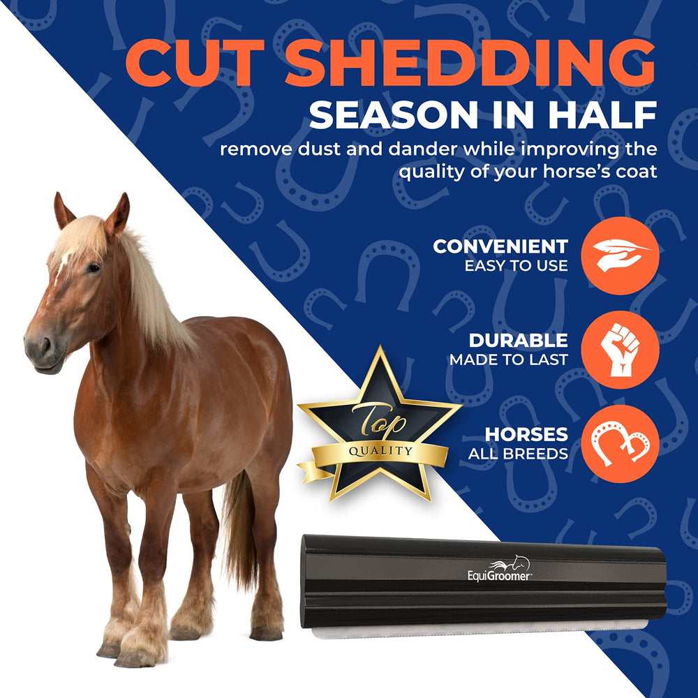 EquiGroomer deshedding brush ergonomic handle: slip resistant grip for comfortable grooming.
