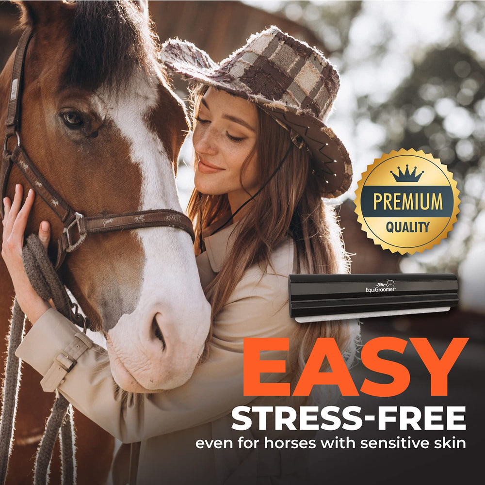 EquiGroomer deshedding brush year round use: versatile tool for horses and large pets.