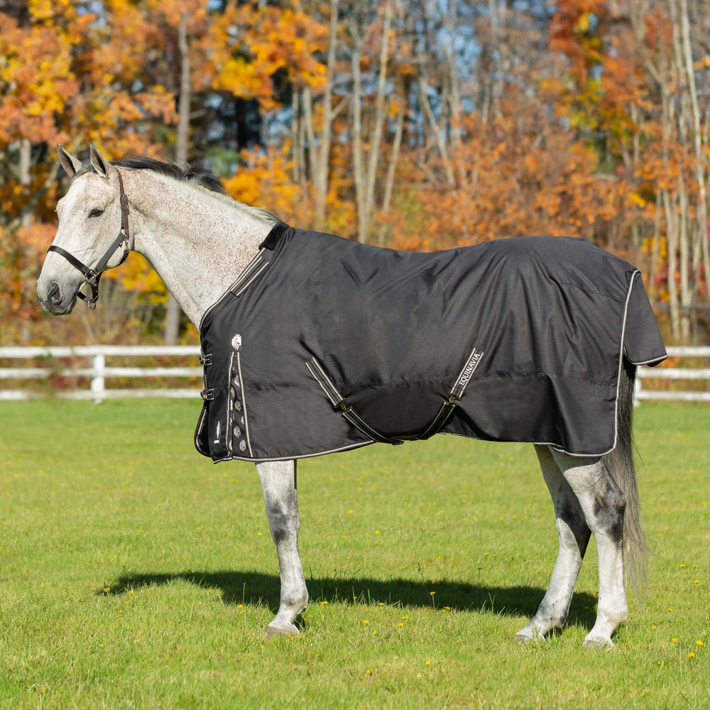 Equinavia Norse No Fill Rain Blanket cross surcingles keep blanket in place.