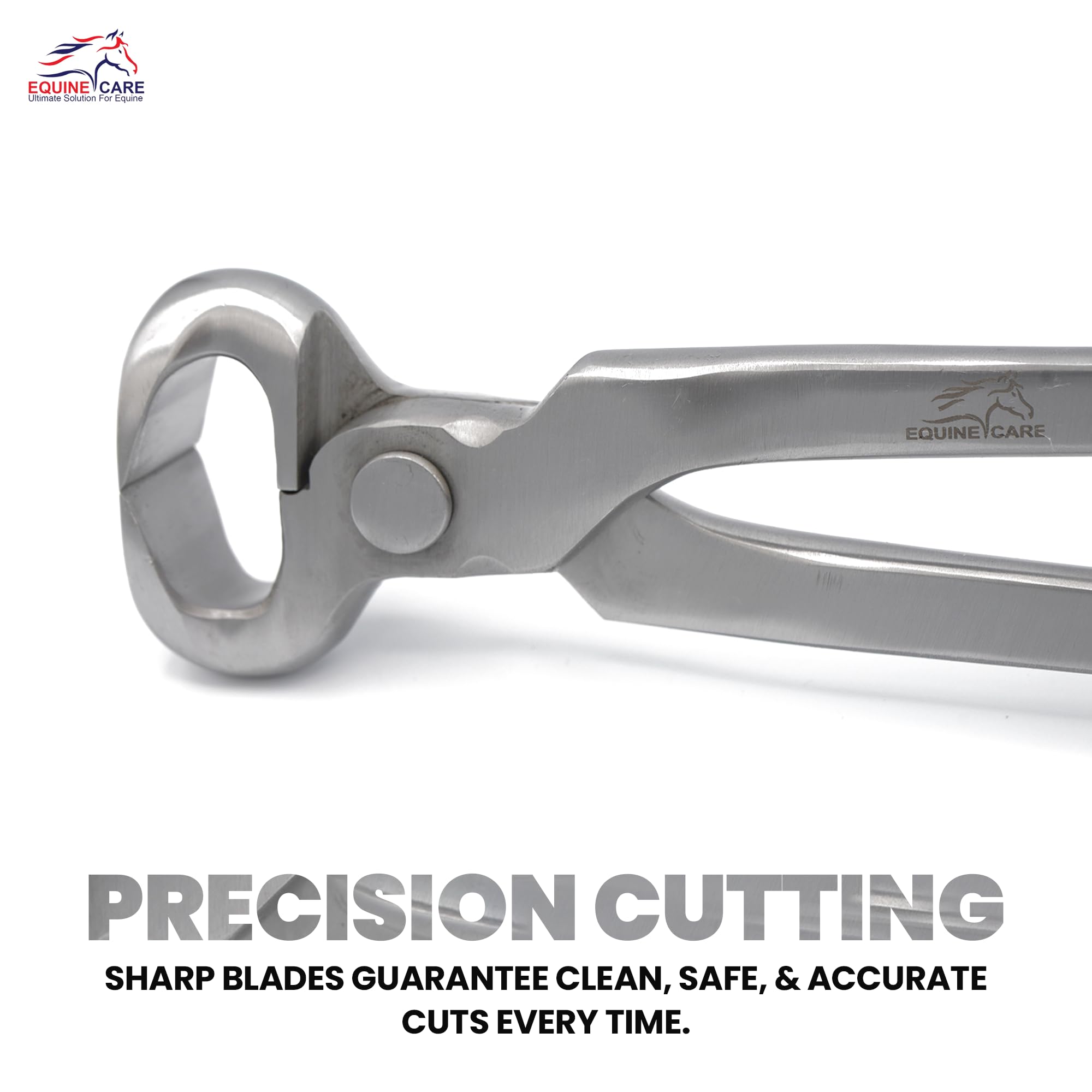 Equine Care hoof nipper features ergonomic non-slip grip for comfortable trimming.