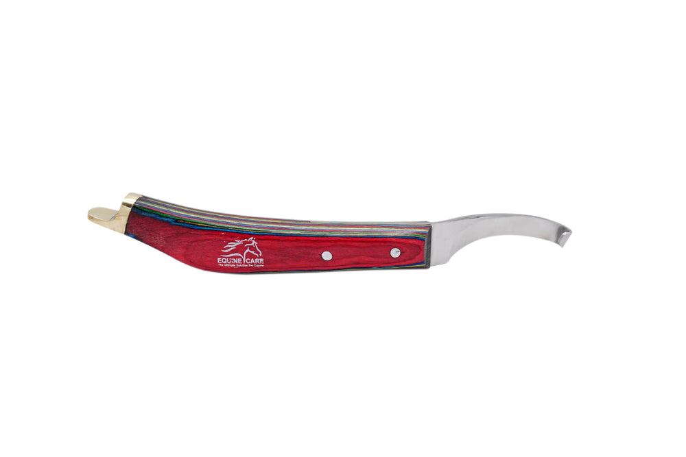 Equine Care left-handed hoof knife demonstrates precise left-hand trimming