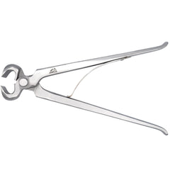 Equine Care spring-loaded hoof nippers 10-inch blade close-up for precise trims and durability.