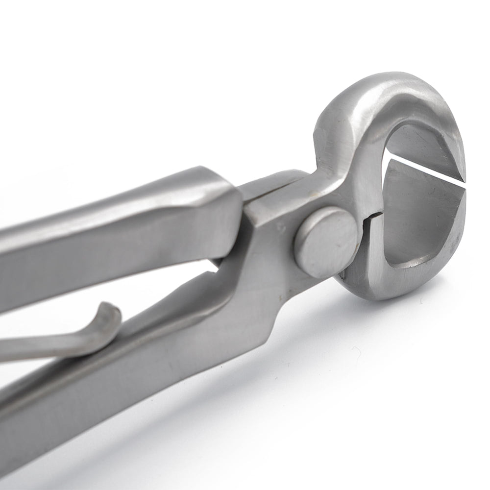 Equine Care hoof nippers 10-inch ergonomic grip in-hand use for comfortable trimming.