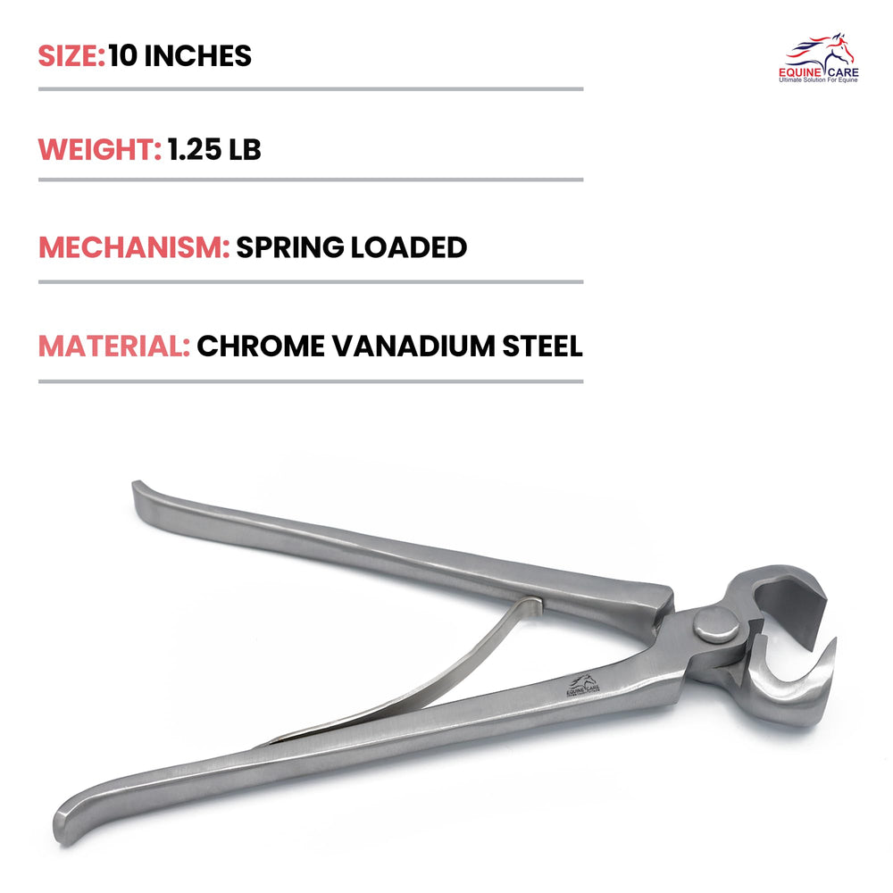 Equine Care 12-inch hoof nippers designed for tight spaces and small hooves.
